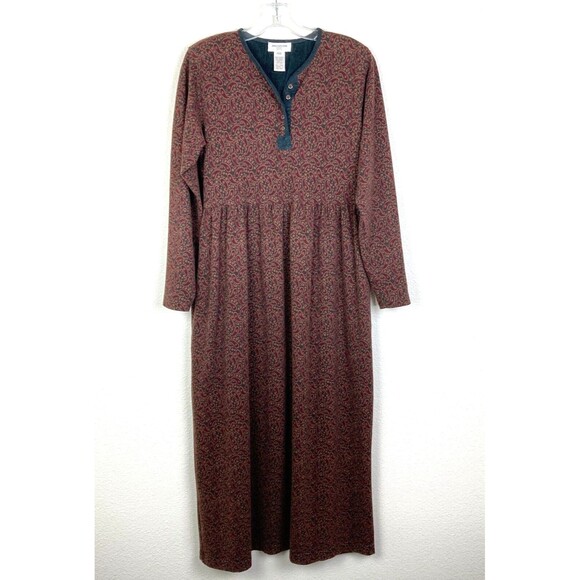 Vtg Jones New York Maxi Prairie Dress Size SP Petite Brown Soft Knit Cabincore - Picture 1 of 7